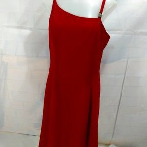 Scott McClintock: Spaghetti strap red party dress with Rhinestone buckle.